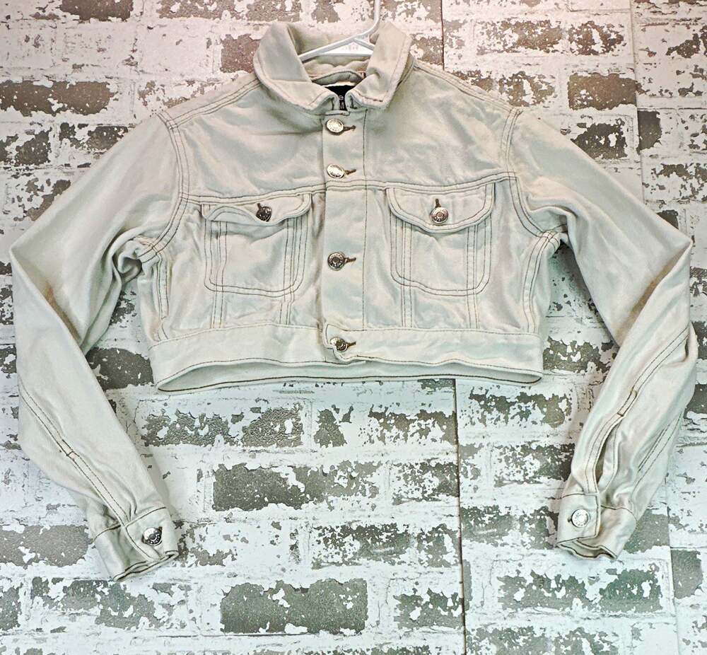 Refuge Denim Women’s Cropped Denim Jacket Small Cream White Button Front